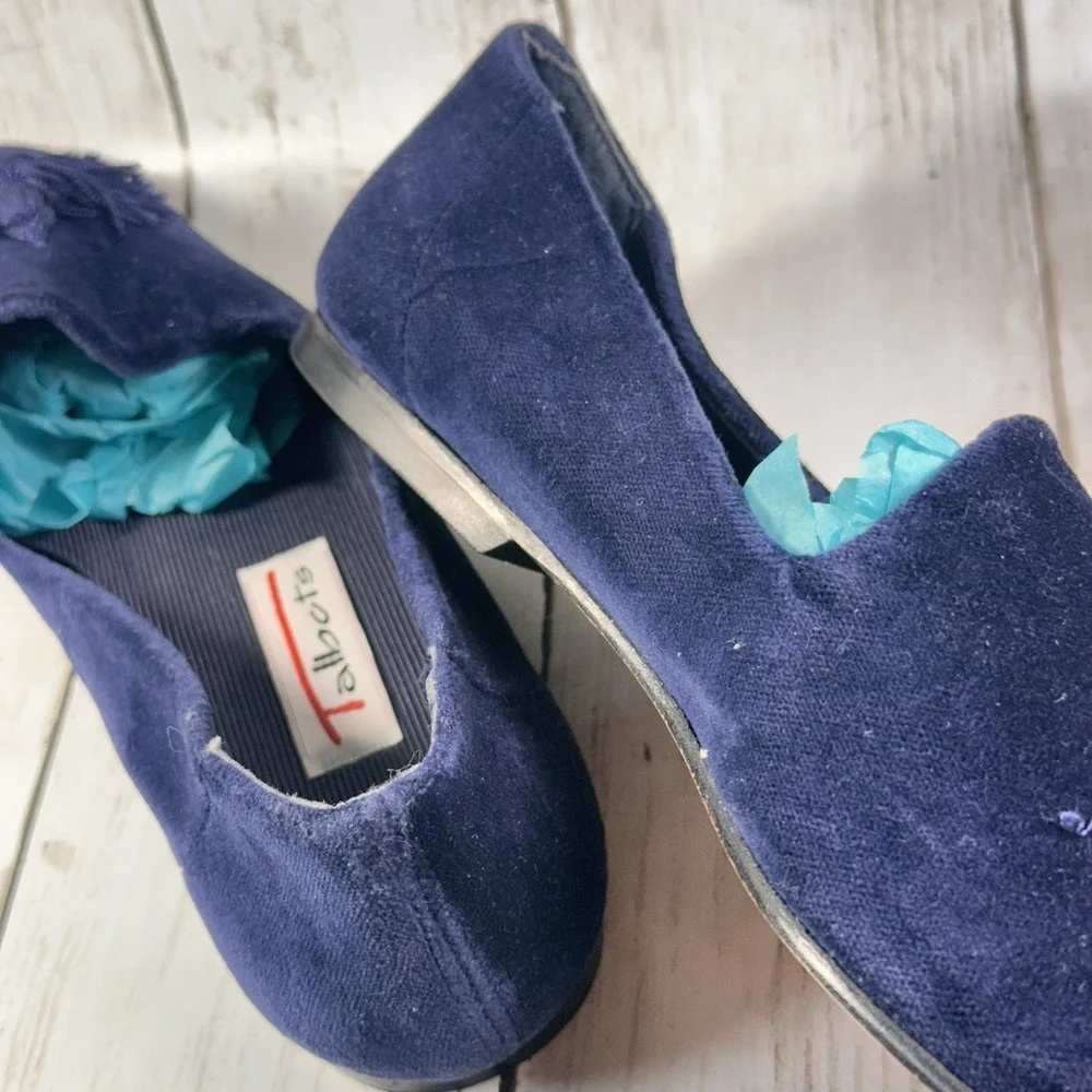 Talbots Womens Blue  Velvet Slip On‎ Smoking Flats Tassels Loafers Shoes sz 8AA